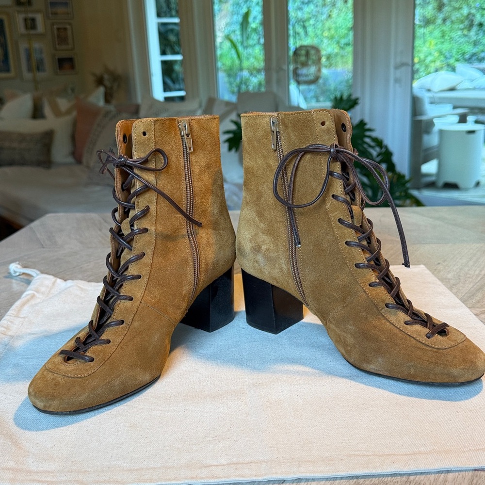 SÉZANE Lace Up Suede Leather Booties SUPER RARE sz US 7 / FR 38 - Picture 9 of 11